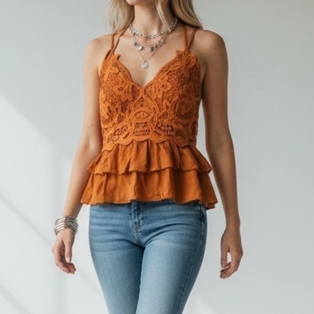 Moa Moa | Boho Lace‎ Cami Babydoll Top Layered Peplum M Festival Y2K Coquette